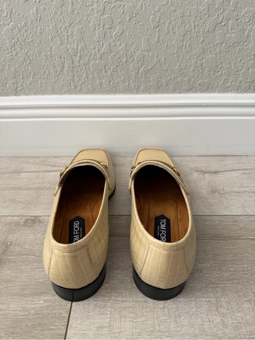 Tom Ford Cream Croc-Embossed Leather ivory Loafers men 11.5